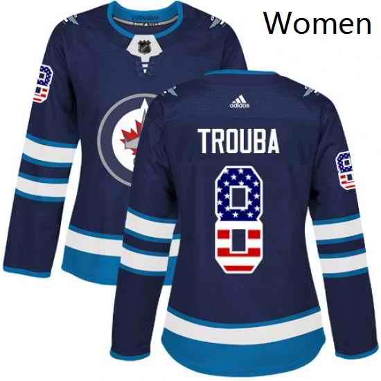 Womens Adidas Winnipeg Jets 8 Jacob Trouba Authentic Navy Blue USA Flag Fashion NHL Jersey